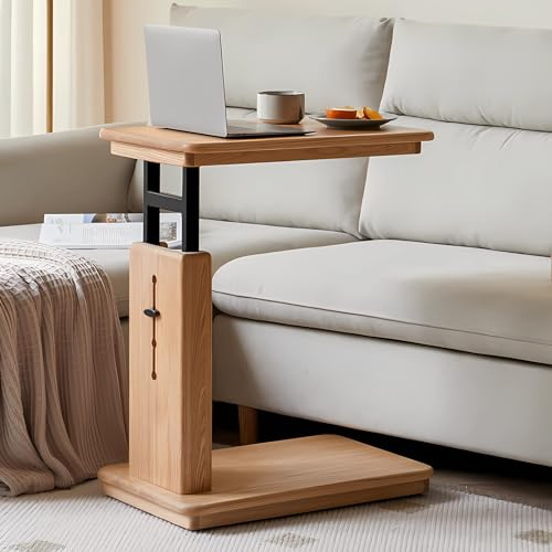 GHBXJX Couch Beistelltisch C Form Eiche mit Rollen, Holz Aufklappbar Couchtisch Höhenverstellbar Stubentisch, Modern Coffee Table Holztisch Wohnzimmer Sofa Tisch, 60x40x82.2 cm