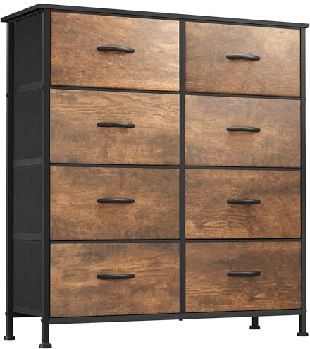 YITAHOME Fabric Dresser for Bedroom, Tall Storage Tower with 8 Drawers, Rustic Dresser & Chest of Drawers, Storage Drawer Organizer for Closet, Bedroom, Living Room