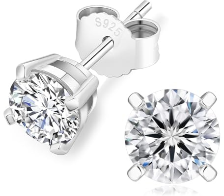 KRKC&CO Moissanite Ohrringe 925 Silber, 1,6 Karat echter runde Moissanit Diamant, VVS1 Reinheit D Farbe, Weißgold vergoldet allergiefrei, 4-Steg-Krappenfassung, Geschenk für Damen Frauen, 6mm