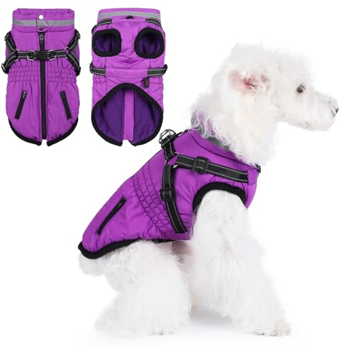 Poseca Manteau pour chien avec harnais, manteau d'hiver imperméable pour temps froid, veste pour chien avec harnais intégré pour chiens de petite, moyenne et grande taille