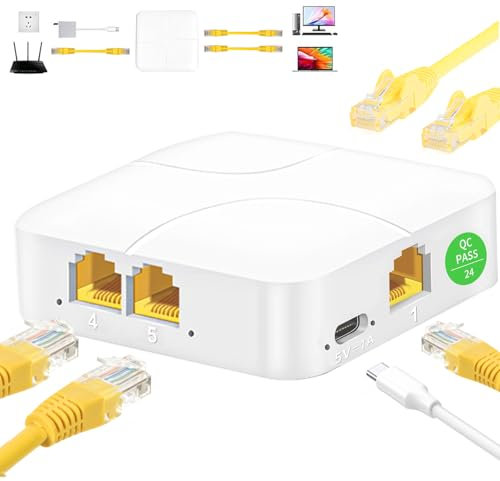 AMANKA Divisor LAN de 1a 4 1000 Mbps Ethernet,Splitter HDMI 4 Puertos,Plug and Play,conmutador Gigabit para Ordenadores,hub,conmutadores,Router,Set-Top Box,Digital TV,Blanco