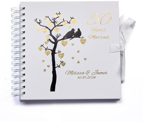 50th Wedding Anniversary Guest Book Photo Album with Hearts
