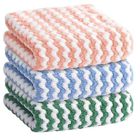 Lot de 12 chiffons de nettoyage en microfibre ; torchon à vaisselle ; tampon à récurer ; chiffon de cuisine ; chiffon de cuisine ; chiffon de voiture ; chiffon de nettoyage pour vitres (3 couleurs, 30