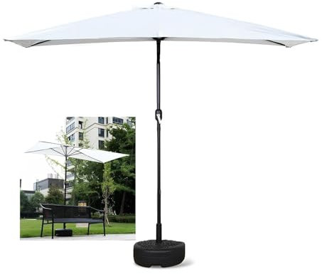 Outdoor Patio Half Umbrella with Crank and Base Wall Mounted Garden Parasol for Café Deck Balcony Window UV Resistant Sun Shade for Terrace 9ft Rectangular Design