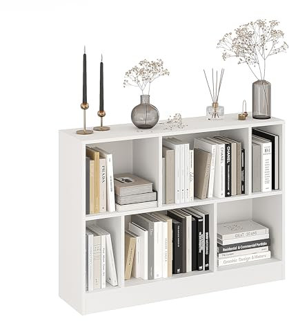 KOMTO Bücherregal Weiß - Regal Wohnzimmer mit 6 Fächern, Bookshelf, Würfelregal für Schlafzimmer, Kinderzimmer, Arbeitszimmer | Standregal Rectolibra 110 x 80 x 30 cm