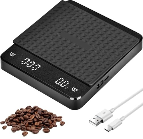 MINSHUXI Báscula de Café Digital con Temporizador 3 Types D'unités Recargable Báscula Café Báscula de Cocina Digital USB Báscula de Cocina Digital Multifuncional Recargable Max 3kg Negro