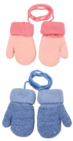 HDGSAFD 2 par babyhandskar, varma handskar för barn, fleece stickade handskar, vantar, Blå, M