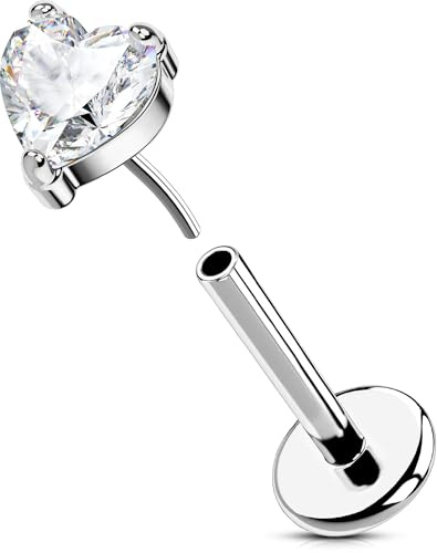 OUFER Body Piercing 18G Orecchino a elica 6/8mm Orecchino Orecchino a Labbro 316L Acciaio Inossidabile Orecchino a elica Cuore Senza Filo Flat Back Orecchino a elica Labret Bar per Donne