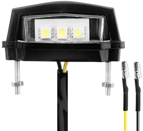 Jesiah Universal Motorcycle Number Plate Light, 3 LED White Beads Waterproof Motorbike License Plate Light, 12V Rear Tail Registration Lamp with Simple 2 Wires Connection