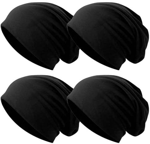 Fjquamitix 4 Pcs Slouch Beanie Hats for Women Men Soft Lightweight Winter Slouchy Beanie Hat Unisex Baggy Skull Caps for Workout (One Size, 4*Black)