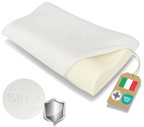 DREAM Cuscino Cervicale per Dormire Doppia Onda Cuscino Memory Foam Traspirante Certificato Dispositivo Medico Guanciale Memory Foam Made in Italy Federa Lavabile Argento Antibatterico (Memory)