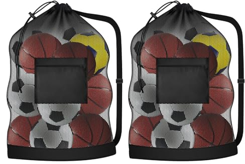 Neikafan 2 Grand Sac à Ballons de Foot Portables Extra Larges Capacité pour Basketball Rugby Volleyball Football Tennis Sac Ballon en Filet avec Cordon Serrage et Bandoulière Antidérapante(pour10-15)