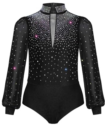 Vxuxlje Enfant Garçon Justaucorps Gymnastique Paillette Léotard Danse Classique Body Chemise Danse Latine Ballet Costume Patinage Artistique Spectacle Compétition Noir 11-12 ans