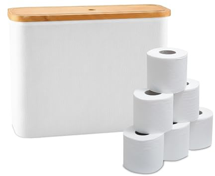 Relaxdays Contenedor de Papel higiénico, 12 Rollos, 34,5 x 45 x 15 cm, Tela, bambú, Soporte, Blanco