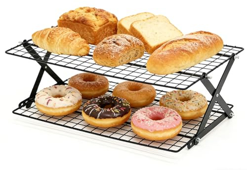 Zinueen Kylgaller stapelbart & klappbart, 2-vånings kylgaller för kök, hopfällbart kylgaller & plåtgaller för kex, kakor, muffins, bröd