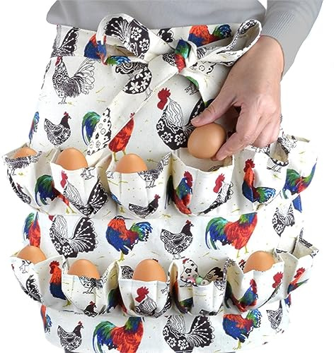 HICHBRLICH Egg Collecting Apron with 12 Deep Pockets Gathering Holding Farmhouse Fresh Eggs for Chicken Hen Duck Goose