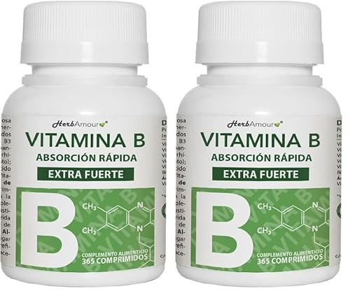 VITAMINA B EXTRA FUERTE | 365 Comprimidos (Suministro Por 12 Meses) | Complejo de Vitamina B con Vitamina B1, B2, B3, B5, B6, B12, con Biotina, Ácido Fólico y Vitamina B12 (Paquete de 2)