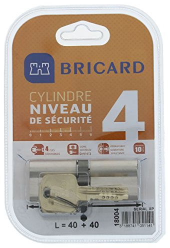 Bricard 18004 Cylindre de serrure double entrée Serial Xp 40+40 Nickelé