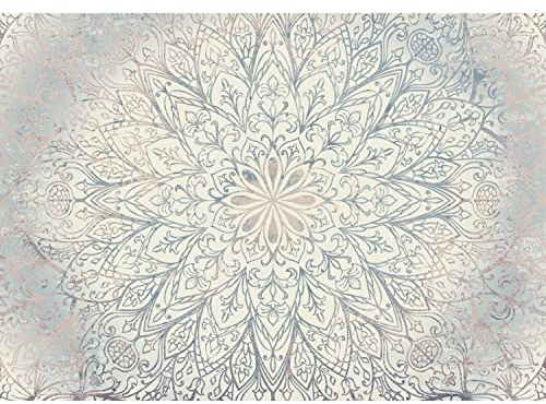 Runa Art Papel tapiz fotográfico mandala Oriental Moderna Lana Sala Cuarto Salón - Made in Germany - Azul blanco amarillento 9286010a