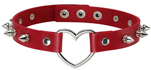 MILAKOO Punk Style Love Heart Collier en cuir PU Collier ras du cou rouge avec Rivets à pointes