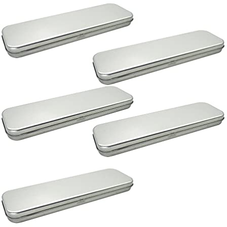 TOYANDONA 5 x Metall-Stifte-Etui, rechteckige Metalldosen, Leere Blechbox, Scharnier-Schreibwarenbox, Stift-Aufbewahrungsbehälter für Stifte, Bleistifte, Make-up-Pinsel