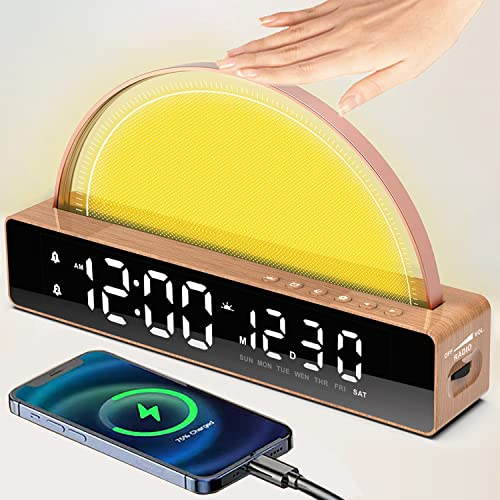 SinFoxeon Reloj despertador de amanecer, luz de despertador con simulación de amanecer táctil, luz de ambiente dinámica, 6 sonidos naturales, luz de respiración de sueño de 7 colores, adecuada para