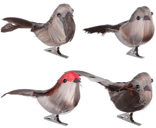 NUOBESTY Simulated Bird Decoration with Artificial Fur, Lightweight 4 Inch Fake Bird Ornament for Home Garden Christmas Tree and Party Decoration