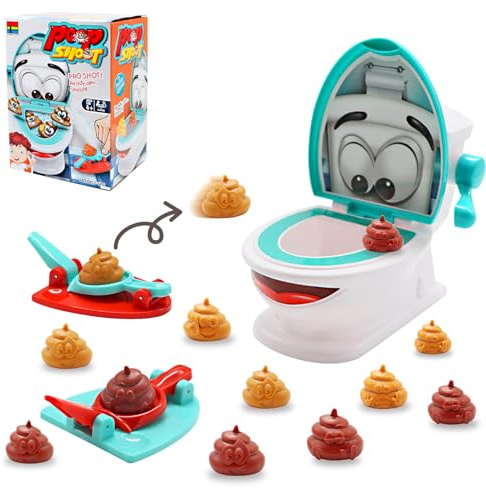 ICEBLUEOR Creative Toilet Poop Game Toy Stress Relief Toys, Funny Game with 1 Toilet 2 Launchers 12 Soft Toy Poops 1 Sticker, Christmas Family Party Gifts