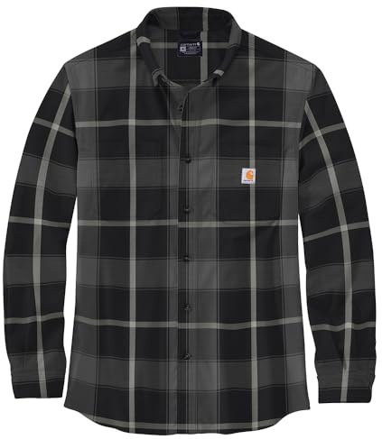 Carhartt Herren Rugged Flex Relaxed Fit Midweight Flannel Langarm Plaid Shirt, Schwarz, L