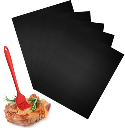 LOBVABA Grillmatte(5er Set), Antihaft Grillmatten 40 x 33 cm, Schwarz, Wiederverwendbar, Geeignet für Holzkohlegrills, Gasgrills oder Elektrogrills