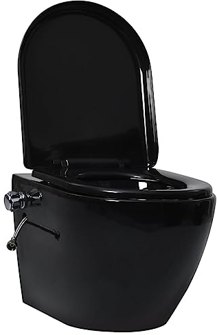 WC da parete senza bordo con funzione bidet in ceramica, nero, 145782