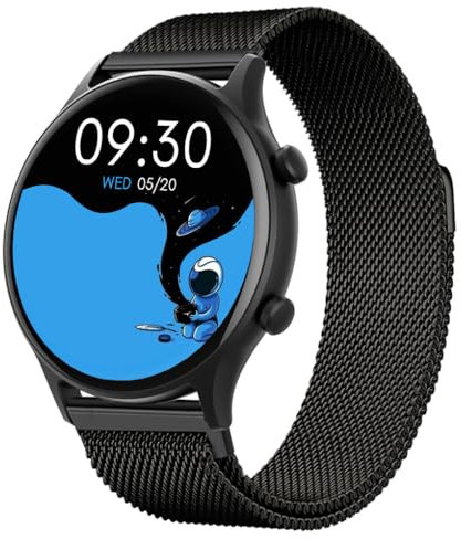 Atlanta Fitnesstracker für Damen Herren Uhr mit Herzfrequenz Puls Blutdruck Telefon Freisprechen Schlaf Schritte Farbdisplay Smartwatch mit Metallband + 1 Silikon-Wechselband - 9727/7 (Schwarz)