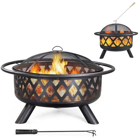 Foyer de Jardin, Foyer de Jardin, Foyer extérieur avec Protection Contre Les étincelles, tisonnier, Grill et Grille, Bols à feu de 81 cm pour Barbecue de Jardin et poêle de Camping