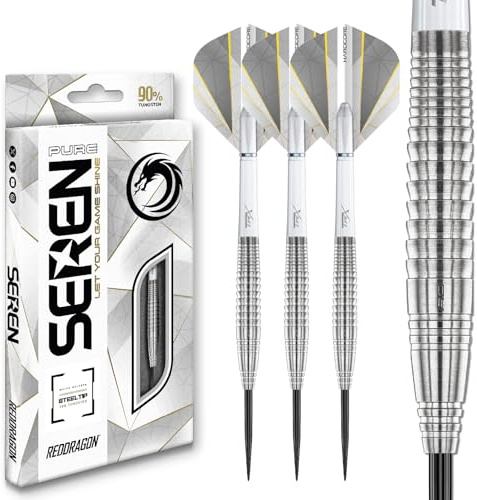 RÖD DRAGON Darts – Seren Pure Series – 90 % volfram professionellt stålspetspilset med dartflyg och dartaxlar (stammar) – finns i fyra stilar – finns i 21 g, 22 g, 23 g, 24 g och 25 g