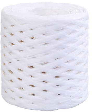 200m Matt Weiß Raffiabast Papierband, Natur Papier Bastband, Bast Raffia Weiß Papier Packschnur für Geschenkverpackung, Weben, Blumensträuße, Hängeetiketten, Dekoration und Gärtnern(COLOR:Weiß)