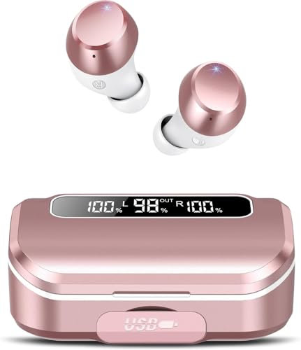 Lekaby Auriculares Inalámbricos Bluetooth, Auriculares Bluetooth 5.3 con 4 HD Reducción de Ruido ENC Mics, 128 Horas Cascos Inalambricos HiFi Estéreo, IP7 Impermeable con LED Pantalla, USB-C