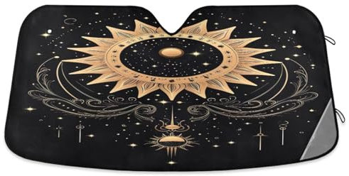 Parasol para parabrisas de automóvil, luna y estrellas, color dorado, cubierta plegable para ventana delantera, protector térmico para parabrisas de automóvil (M)