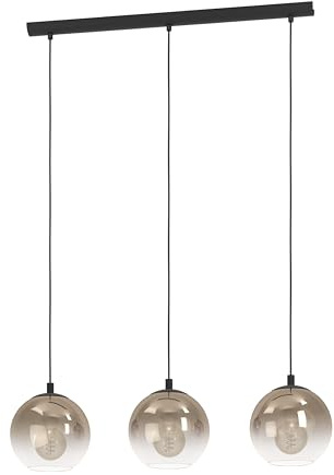 EGLO Ariscani 1 Hänglampa, med 3 ljuskällor, pendellampa för matbord | i svart metall och kopparfärgat glas, hängande matrumslampa, E27-sockel, diameter 76,5 cm