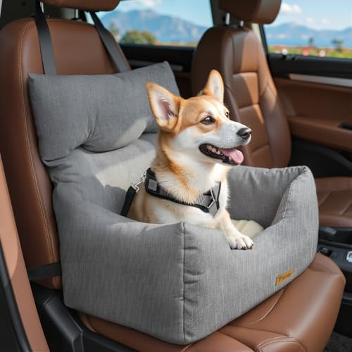 Tivray Asiento de Coche para Perros Pequeños, Asiento de Coche para Perros Pequeños de Menos de 20 lbs Asiento Elevador Suave para Mascotas con Cinturón de Seguridad Cama Portátil para Viajar, Gris