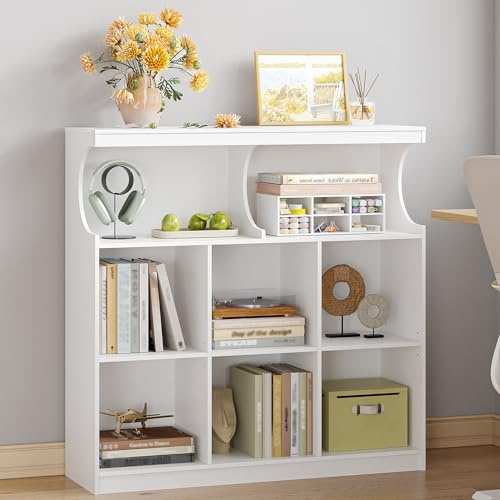 Hzuaneri Libreria, 8 Cubi Bianco Scaffale Autoportante Scanalature con U, Libreria da Parete, Scaffale Portaoggetti per Soggiorno, Ufficio, Studio, 30 x 100 x 100 cm, Bianco, BC33203X