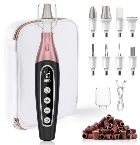 AOMEES Manicure Pedicure Kit, Cordless Electric Nail File Drill Set with 8 Drill Bits & 50 Sanding Bands,10 Speeds Nail Grinder for Seniors Thick Nail/Toenail, Callus Remover for Women Men-Black
