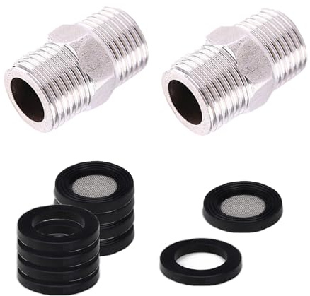 YEDOUALE Conectores de Ducha 1/2 Pulgadas Ø20mm, 2 Boquillas Dobles con Adaptador de Grifo y Extensión de Manguera, Incluye 4 Filtros y 4 Juntas, Acero Inoxidable Resistente para Baño y Fontanería