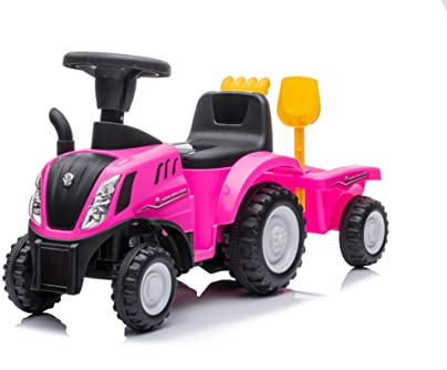 NINODOVAE Trettraktor für Kinder, Rutschauto für Kinder, New Holland lizenziert, Hupe, Musik & Lichtfunktionen, 12-36 Monate (Rosa)