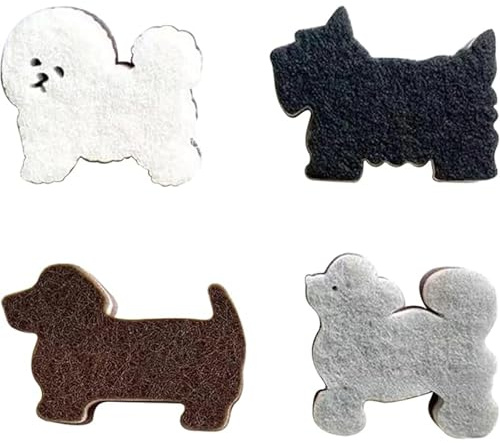 Lsydgn 4 delar svampar för kök, hundformad design, återanvändbar hushålls rengöringssvamp, tjock och mycket absorberande köksskrubba, lämplig för diskning och rengöring av badrummet