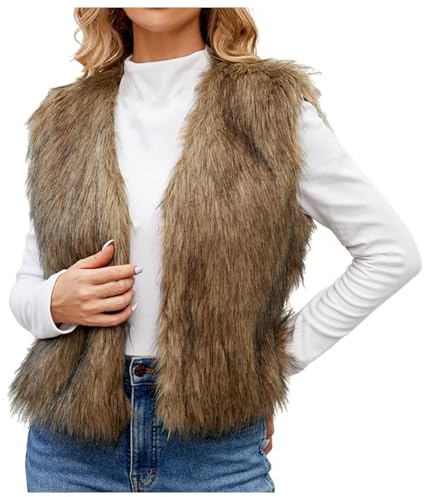 Générique Gilet sans Manche Femme Fourrure Cardigan en Fausse d'hiver Chaud Manteau sans Manche Léger Veste sur le devant en Faux Col V Gilet Chic et Elegant Décontracté Streetwear