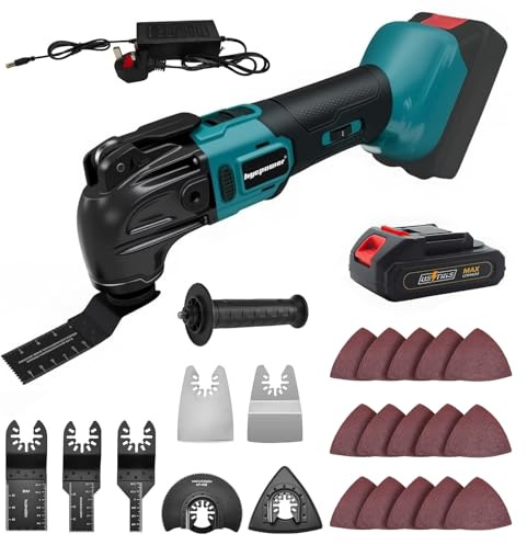 Utensile multifunzione con 1 batteria da 2,0 Ah 24 accessori, set di attrezzi oscillanti per Makita 18 V Li-Ion, multi-utensile a 6 velocità, motore brushless per tagliare, levigare