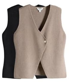 THE SET Donne Confezione da 2 gilet in maglia a coste con bottoni dorati Neutral/Black small