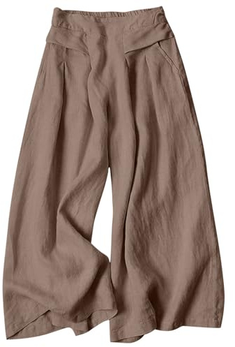 Générique Palazzo Culotte Pantalon pour Femme Jupe-Short évasée en Lin Taille Haute Infroissable pour Voyage et centres de villégiature