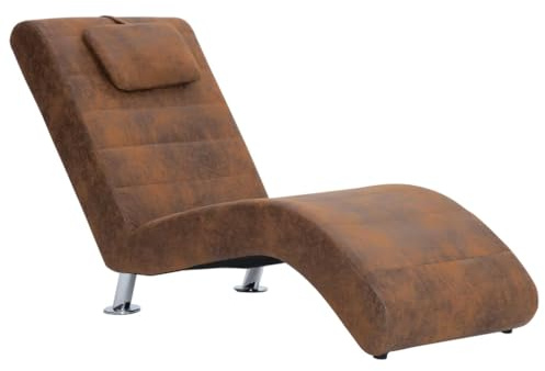 Chaiselong med kudde brun mockautseende ergonomisk stoppningsstol med galvaniserade stålben 144 x 59 x 79 cm för vardagsrum sovrum lounge bekväm dagbädd relaxstol