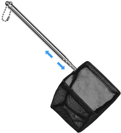 Flintronic Épuisette Aquarium Télescopique, 6.5 cm Mini Filet à Mailles Fines avec Manche Extensible(13-39 cm), Idéal pour Aquariums, Petits Bassins et Piscines (Noir)